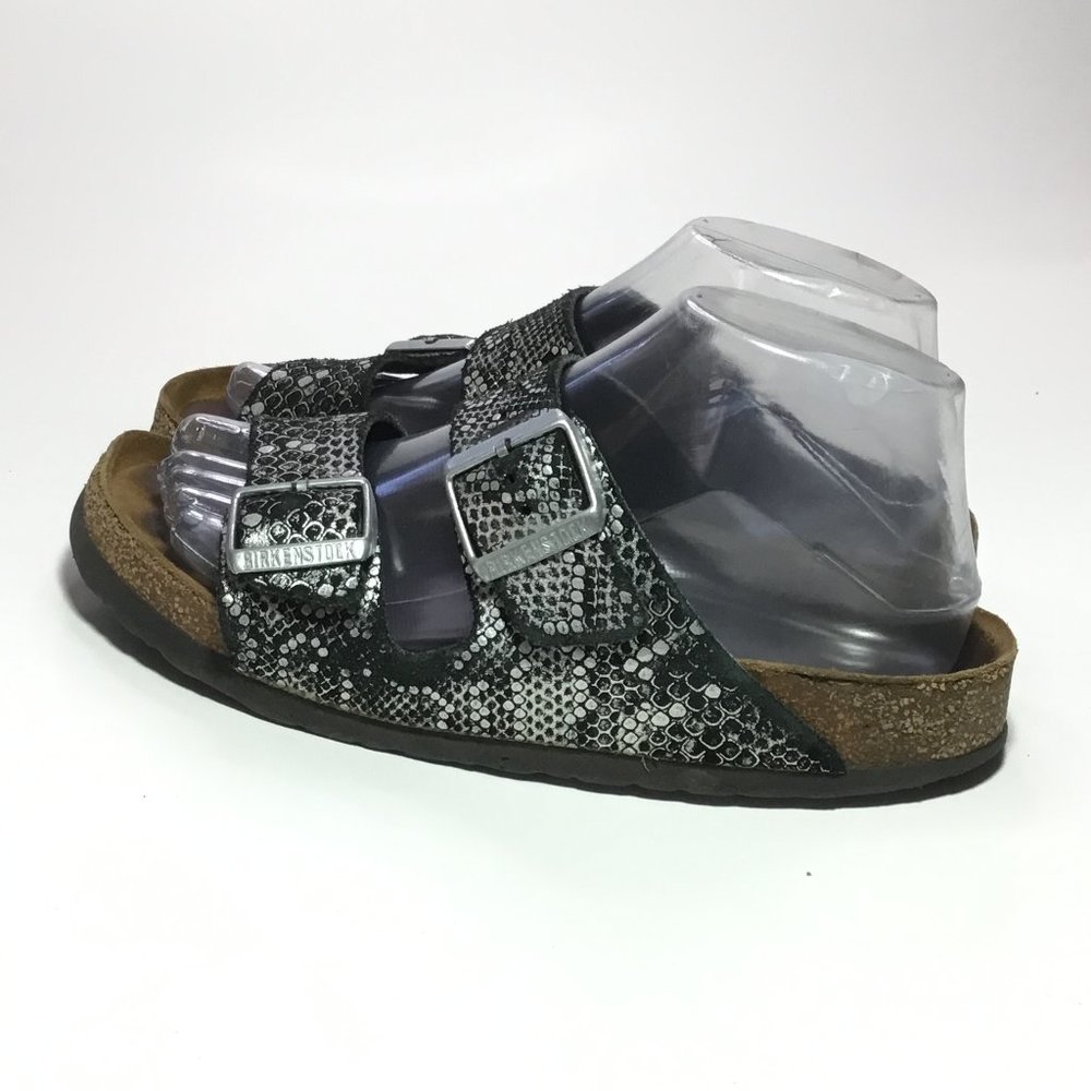 Birkenstock Black Silver Snake-Print Arizona Sandals